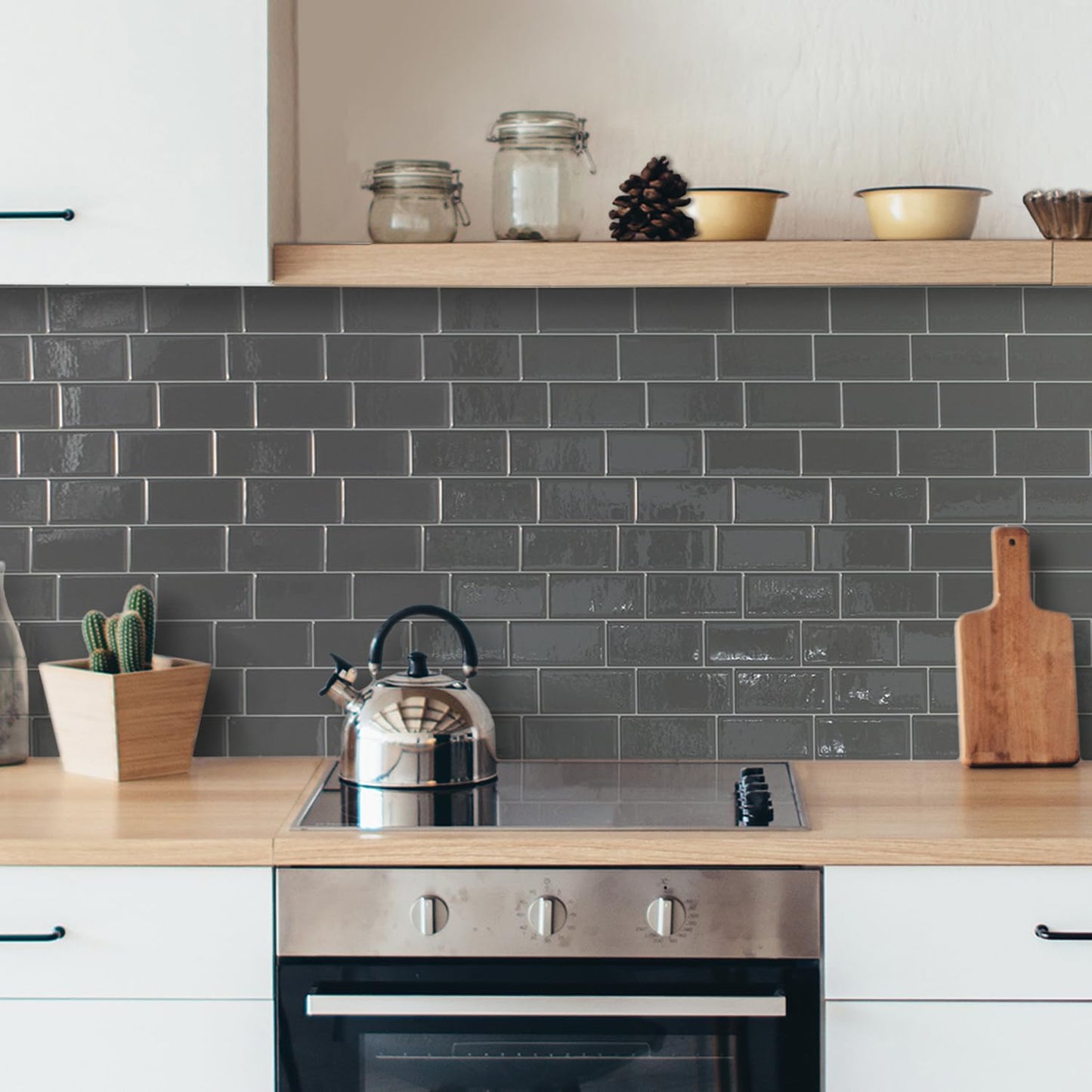 Smart Tiles Peel and Stick backsplash, Subway Teal Green, 11.55"x8.38" | Pack of 5 (2.8 sq ft), Glossy, Heat/Moisture Resistant, Low VOC, Kitchen/Bathroom, Renter Friendly, Made in Canada