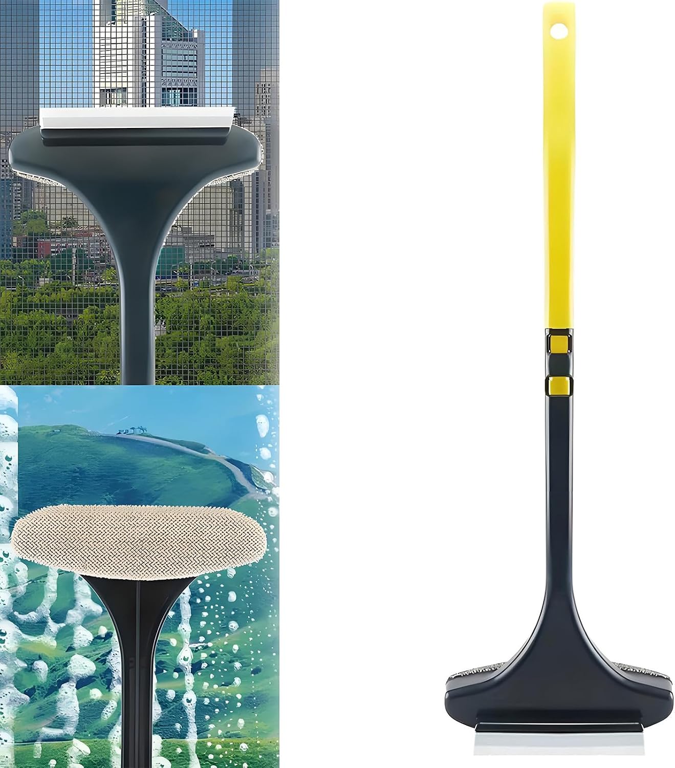 Window Screen Cleaner, 1Pc Double Sided Cleaning Brush, Fast Mesh Net Scraping Mop Washing Tool with Removable 16 Inch Handle for Glass Doors and Cabinets