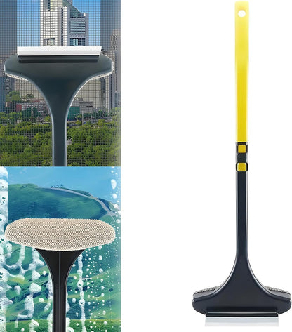 Window Screen Cleaner, 1Pc Double Sided Cleaning Brush, Fast Mesh Net Scraping Mop Washing Tool with Removable 16 Inch Handle for Glass Doors and Cabinets