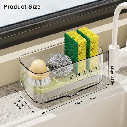 Sponge Holder for Kitchen Sink, Clear Acrylic Sink Organizer with Auto-Draining Tray, Countertop Sink Caddy for Sponges, Soap, Brush & Cleaning Tools