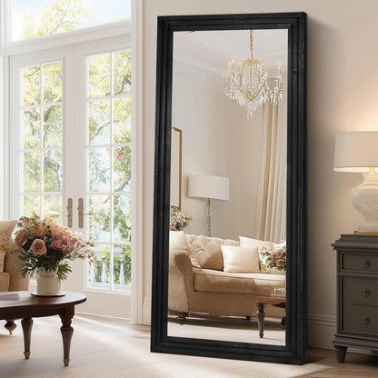 65"x22" Full Length Mirror Solid Wood Frame Floor Mirror with Stand for Living Room, Bedroom Hanging Standing or Leaning, Brown