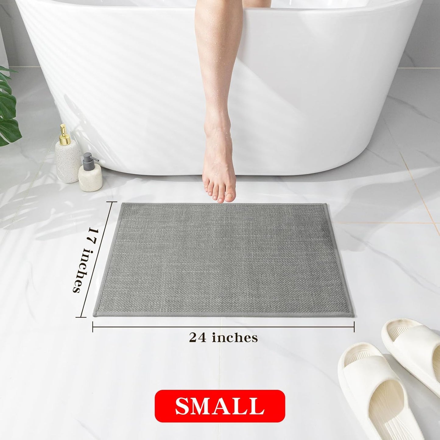 chakme Bathroom Rugs Mat 24x17, Ultra Thin Non Slip Bath Mat Small Quick Dry Absorbent Bath Mat for Bathroom Floor, (Dark Beige, 24"x17")