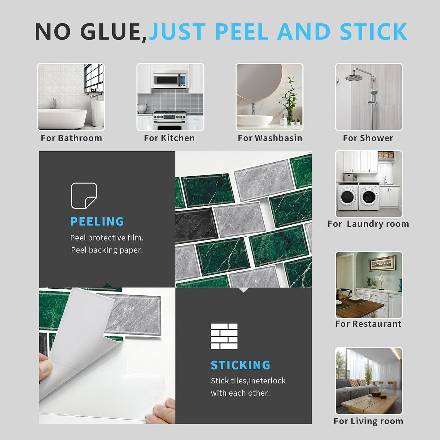 URCOLOR 10-Sheet Stick on Backsplash for Kitchen,12"x12" Peel and Stick Self Adhesive Wall Tiles Back Splashes for Bathroom Brown Marble Look