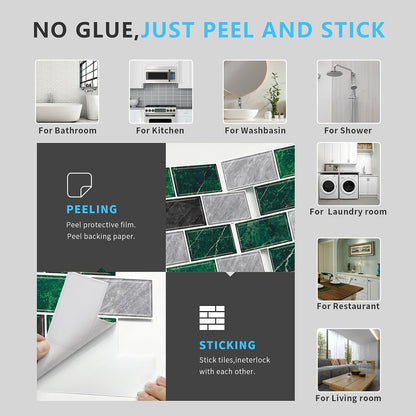 URCOLOR 10-Sheet Stick on Backsplash for Kitchen,12"x12" Peel and Stick Self Adhesive Wall Tiles Back Splashes for Bathroom Brown Marble Look
