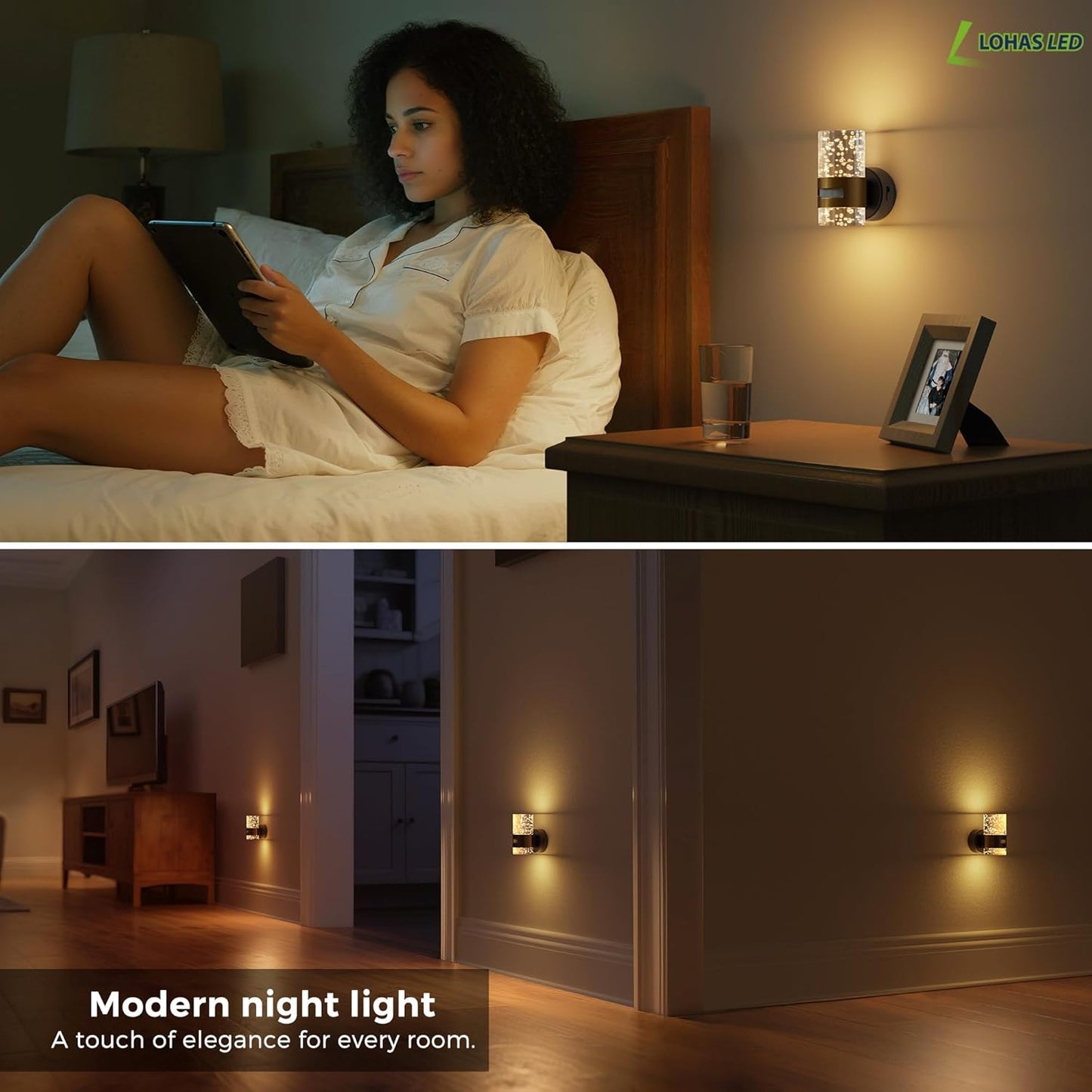 L LOHAS LED Motion Sensor Night Light,Dimmable Night Lights Plug into Wall, 2 Pack Acrylic Nightlight with 0-100 LM Adjustable Brightness, 3000K Plug in Night Light for Bathroom Hallway