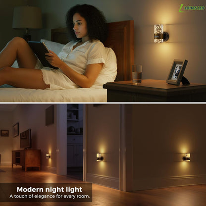 L LOHAS LED Motion Sensor Night Light,Dimmable Night Lights Plug into Wall, 2 Pack Acrylic Nightlight with 0-100 LM Adjustable Brightness, 3000K Plug in Night Light for Bathroom Hallway