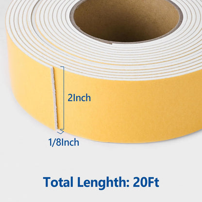 Self Adhesive Foam Tape Weatherstrip 1/2in x 1/4in x 42Ft High Density Foam Insulation Strips Foam Seal Weather Stripping with Strong Adhesive for Door and Window Sound Isolation Soundproofing, White
