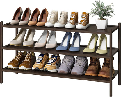 kiplant Small Shoe Rack, 4-Tier Bamboo Wood Shoe Rack for Entryway, Stackable Shoe Organizer for Hallway Closet, Free Standing Shoe Racks for Indoor & Outdoor