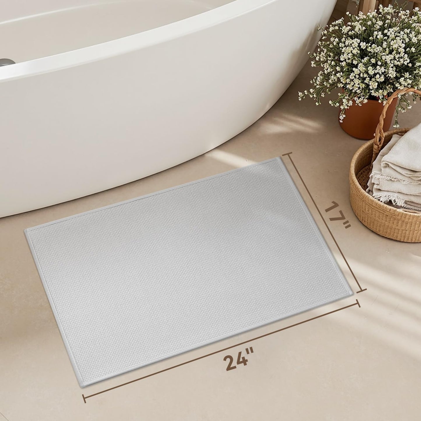 MontVoo Bath Mat Rug-Ultra Thin Non Slip Bath Mats for Bathroom Mat Quick Dry, Rubber Backing Washable Bathroom Rugs Fit Under Door, Absorbent Bath Rugs for Floor,17"x24",Khaki