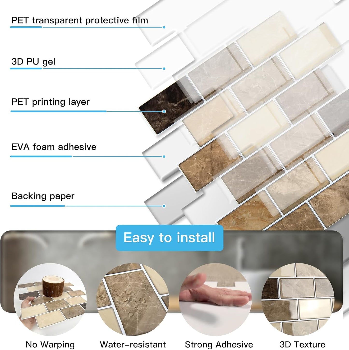 Art3d Peel and Stick Backsplash for Kitchen White Subway (10 Tiles, Thicker Design)