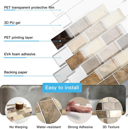 Art3d Peel and Stick Backsplash for Kitchen White Subway (10 Tiles, Thicker Design)