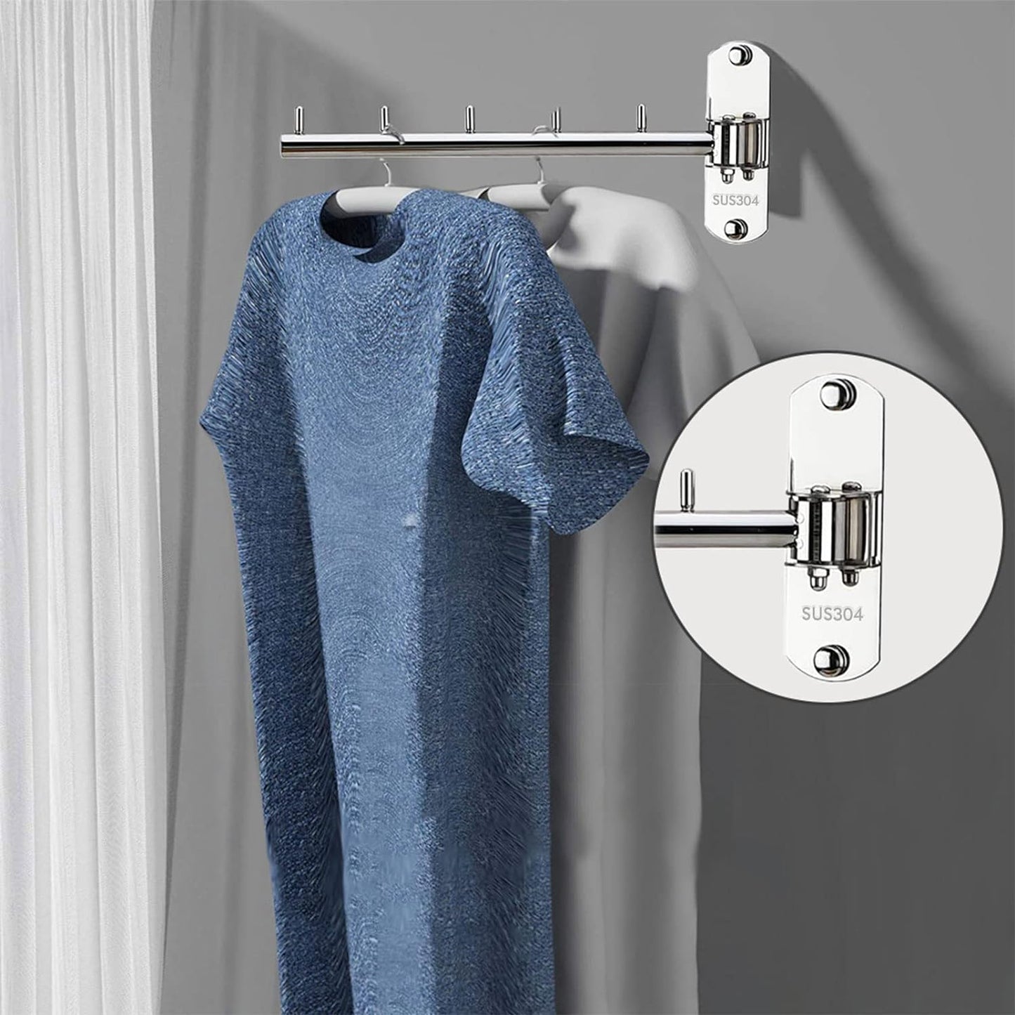 Folding Wall Mounted Clothes Hanger Rack with Swing Arm Stainless Steel Heavy Duty Coat Hook for Bathroom, Bedroom, Laundry Room- White