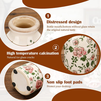 2 Pcs Ceramic Small Vase Rustic Farmhouse Vase Boho Vases Home Decoration for Your Kitchen Bedroom Office Bathroom & Shelf Centerpiece Table Decorative(Simplicity)