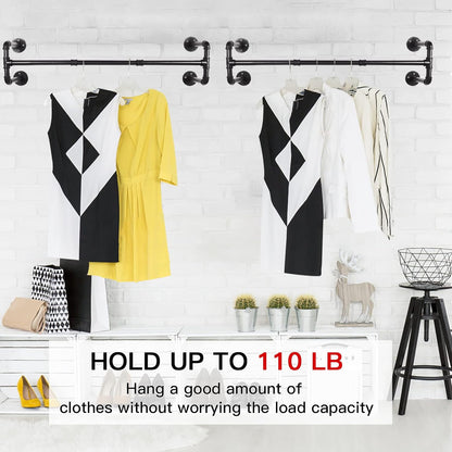 Gold Wall Mount Iaundry Drying Rack - 54" Pipe Garment Rack, Portable Heavy Duty Iron Closet Hanger Rod, Modern Metal Detachable DIY Hanging Bar for Laundry Room and Closet Storage
