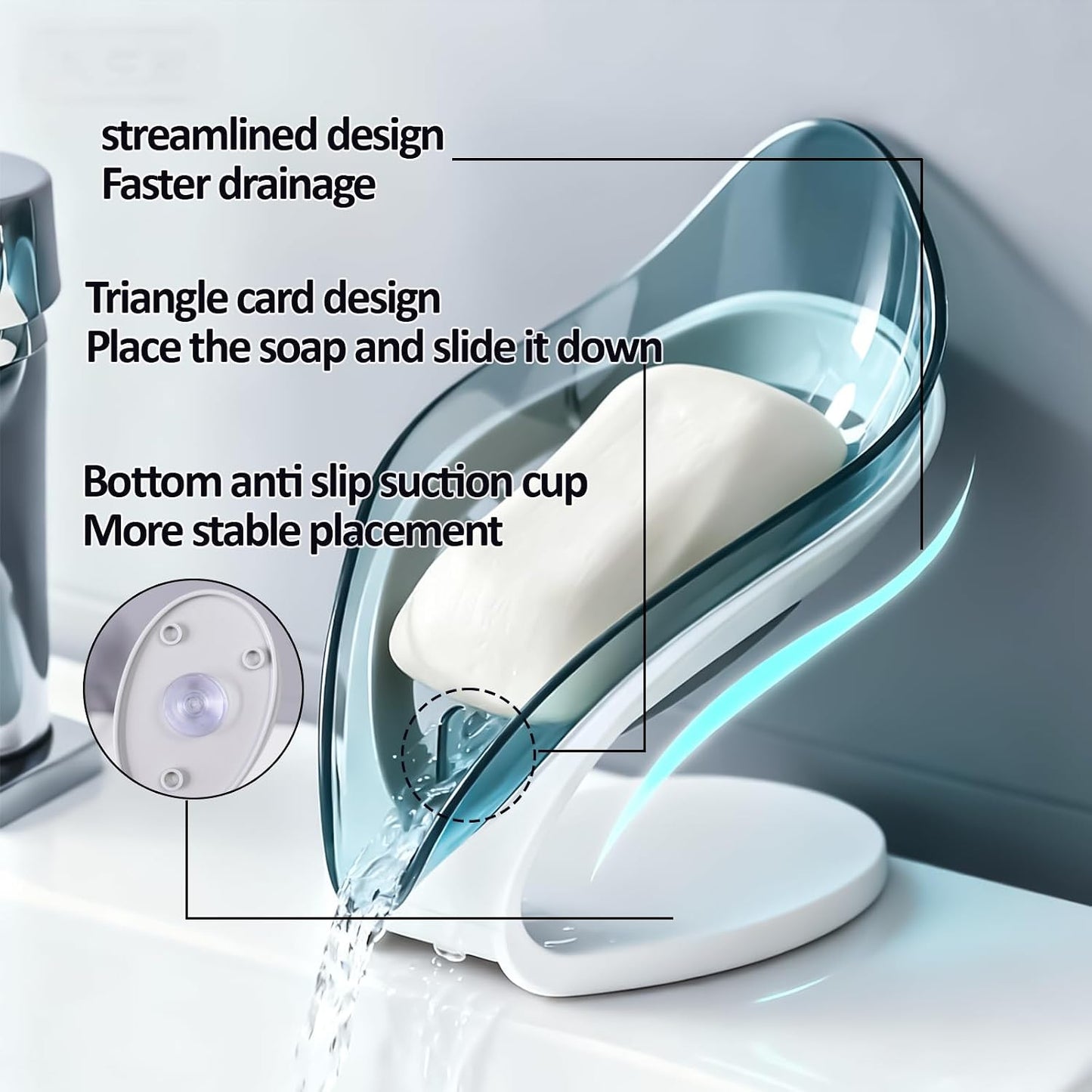 Leaf-Shaped Soap Dish – Premium Soap Bar Holder with Self-Drainage System – Bar Soap Holder for Shower, Bathroom Sink, Kitchen – Waterfall Soap Dish with Stand