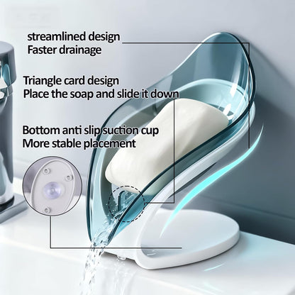 Leaf-Shaped Soap Dish – Premium Soap Bar Holder with Self-Drainage System – Bar Soap Holder for Shower, Bathroom Sink, Kitchen – Waterfall Soap Dish with Stand
