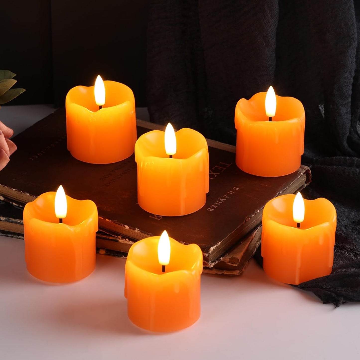 Eywamage Ivory Flameless Votive Candles with Timer Batteries, 2x3 inch Small LED Pillar Candles Flickering Set of 6