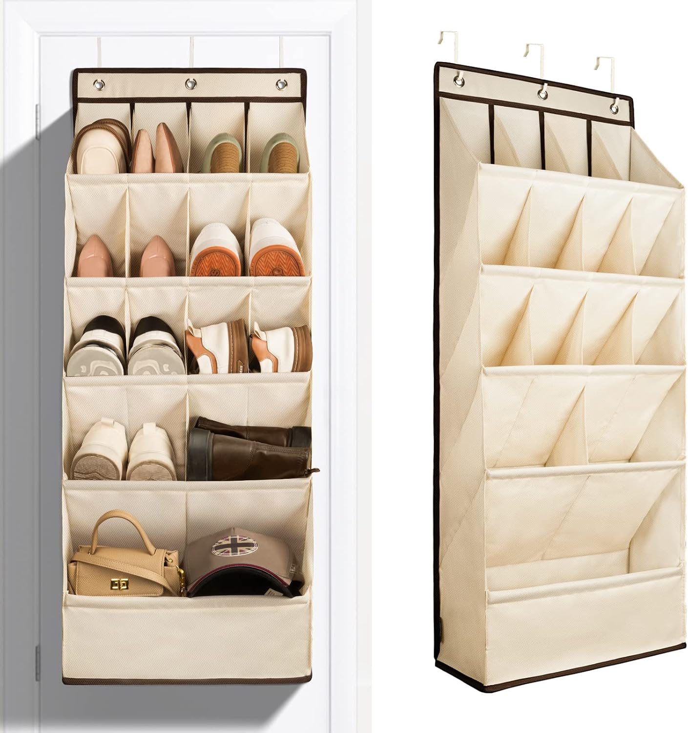 FENTEC 1 Pack Over-the-Door-Shoe-Organizers,Hanging Organizers with Large Pocket Shoe Holder Hanging Shoe Rack for Closet Shoe Organizer for Wall, Over Door Organizer with 15 Pockets Gray