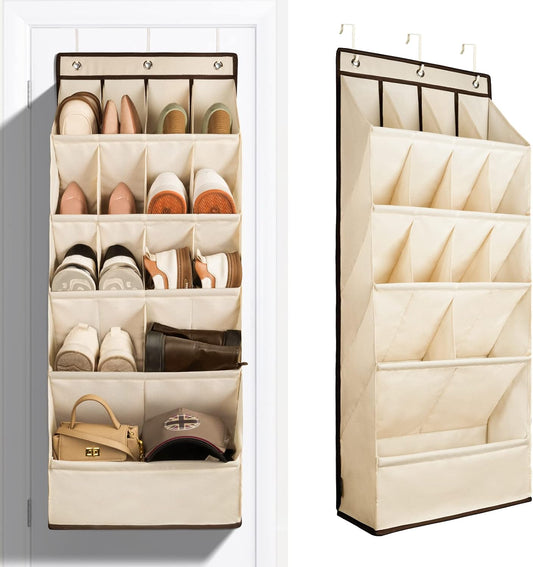 FENTEC 1 Pack Over-the-Door-Shoe-Organizers,Hanging Organizers with Large Pocket Shoe Holder Hanging Shoe Rack for Closet Shoe Organizer for Wall, Over Door Organizer with 15 Pockets Gray