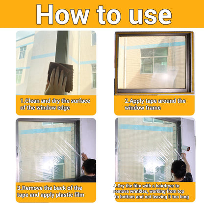 Window Insulation Kit for Winter Seal Covers Up to 5 Windows Thermal Shrink Film 43 in * 63 in Easy Indoor Installation Window Tape Included(Q-Wfilm-5Pack)