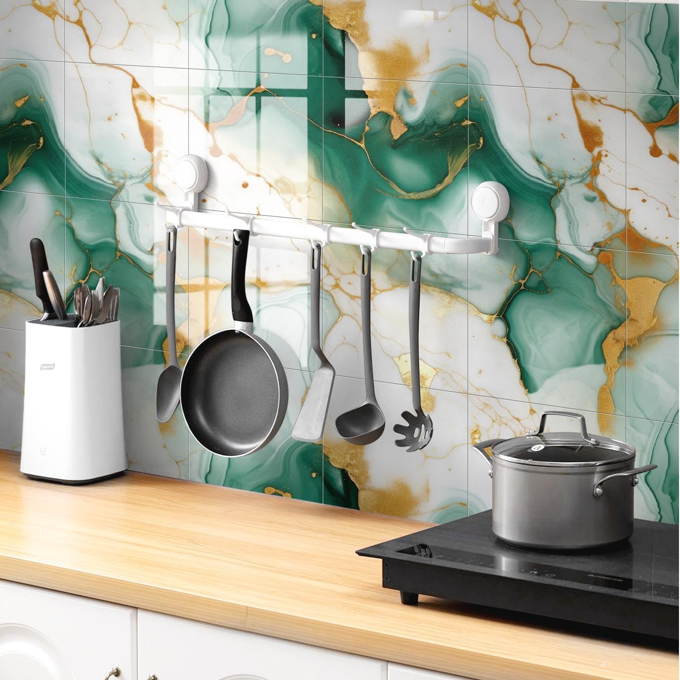 Chejiaye 10pcs Marble Peel and Stick Backsplash Waterproof Washroom Wall Panels, Peel and Stick Tile, PVC Foam Wall Panels for Kitchen,Bathroom,Living Room,Blue and Gold(Not Real Tile,11.8" x 11.8")