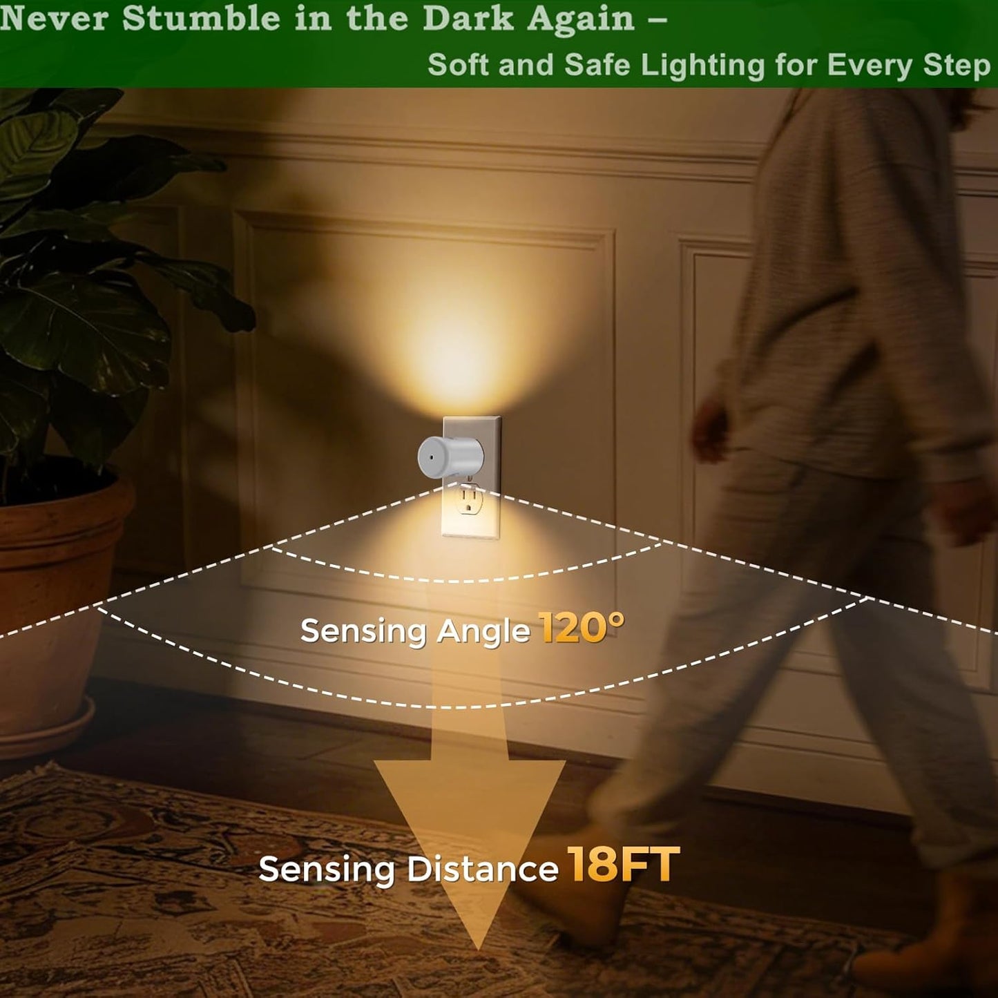 GEPLAD 4-Pack Motion Sensor Night Light, Plug into Wall Dusk to Dawn LED Nightlight, Auto On/Off, 3000K Soft White 100 Lumens, Rotatable Plug-in Design for Hallway, Staircase, Bathroom, Corridor