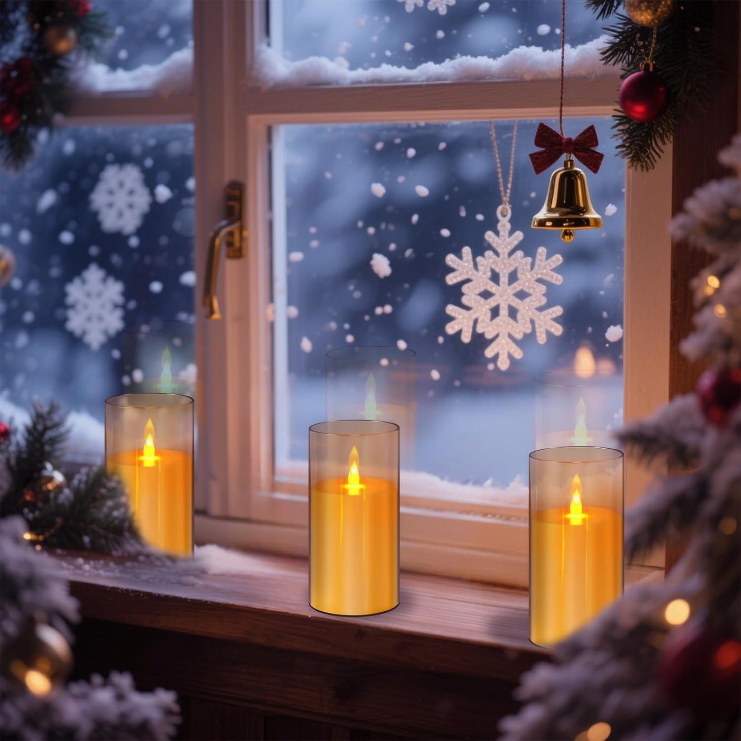 wemarry Flameless Candles 4" 5" 6" Acrylic Glass Pillars 3" Diameter Battery Operated Flickering Candles Include 8-Key Remote with Timer Function 400+ Hours (Amber, Warm Light 3 Pack)