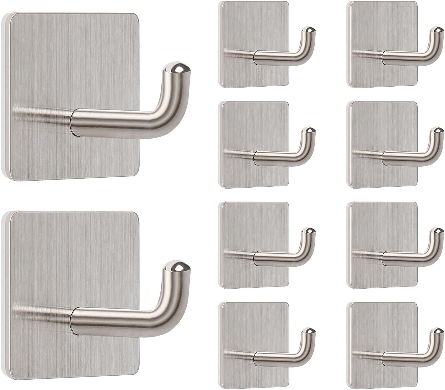 Livabber Adhesive Towel Hooks, 304 Stainless Steel Self Sticky Wall Hooks Waterproof Shower Hooks for Robe/Clothes, No Drilling Towel Hangers for Bathroom Kitchen Bedroom (Brushed Nickel, 6 Packs)