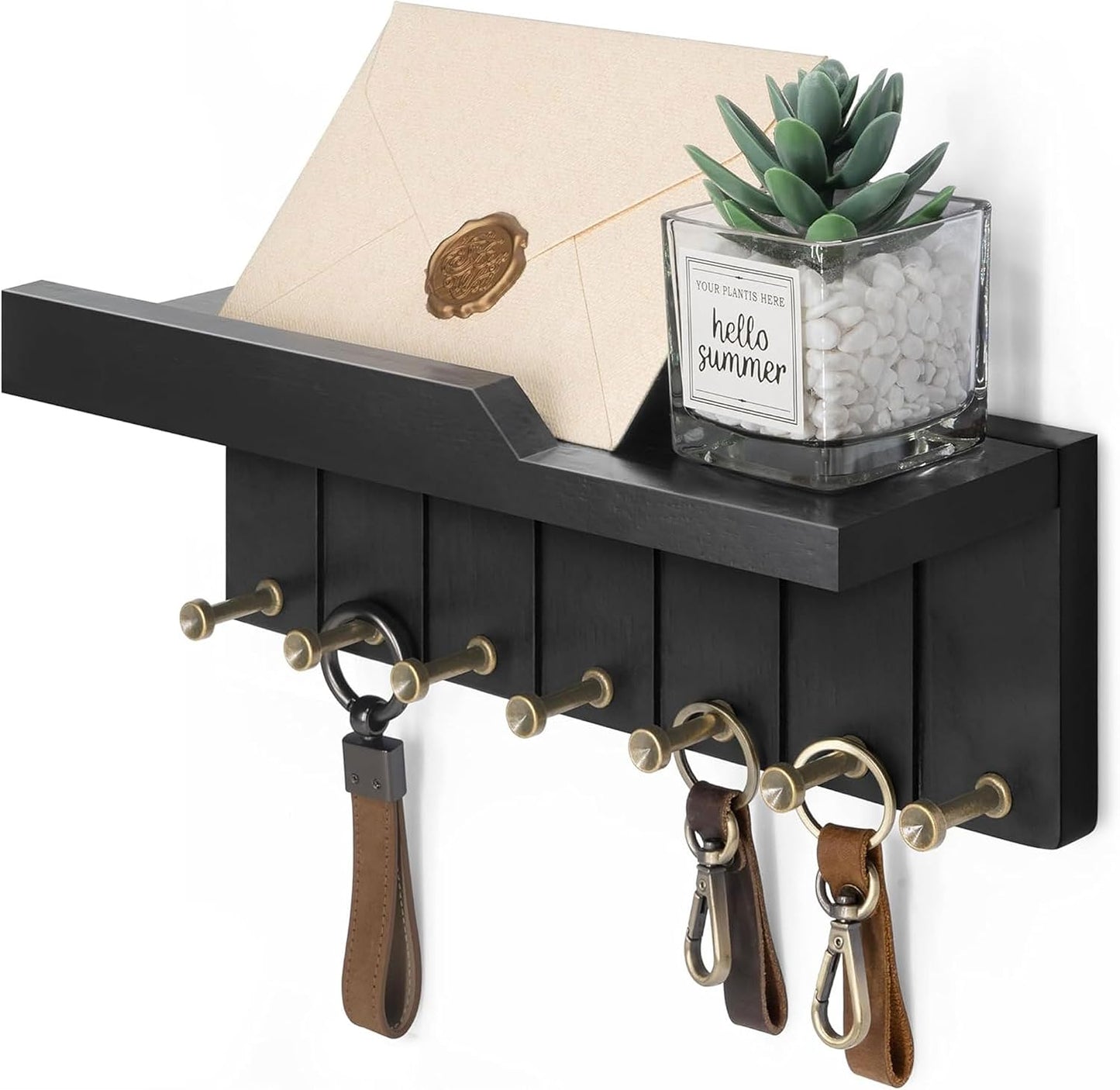 Rebee Vision Small Key Holder Wall Mount for Farmhouse Decor - Key and Mail Holder for Wall with Shelf and 4 Key Hooks - Room Decor Aesthetic (Distressed Blue)