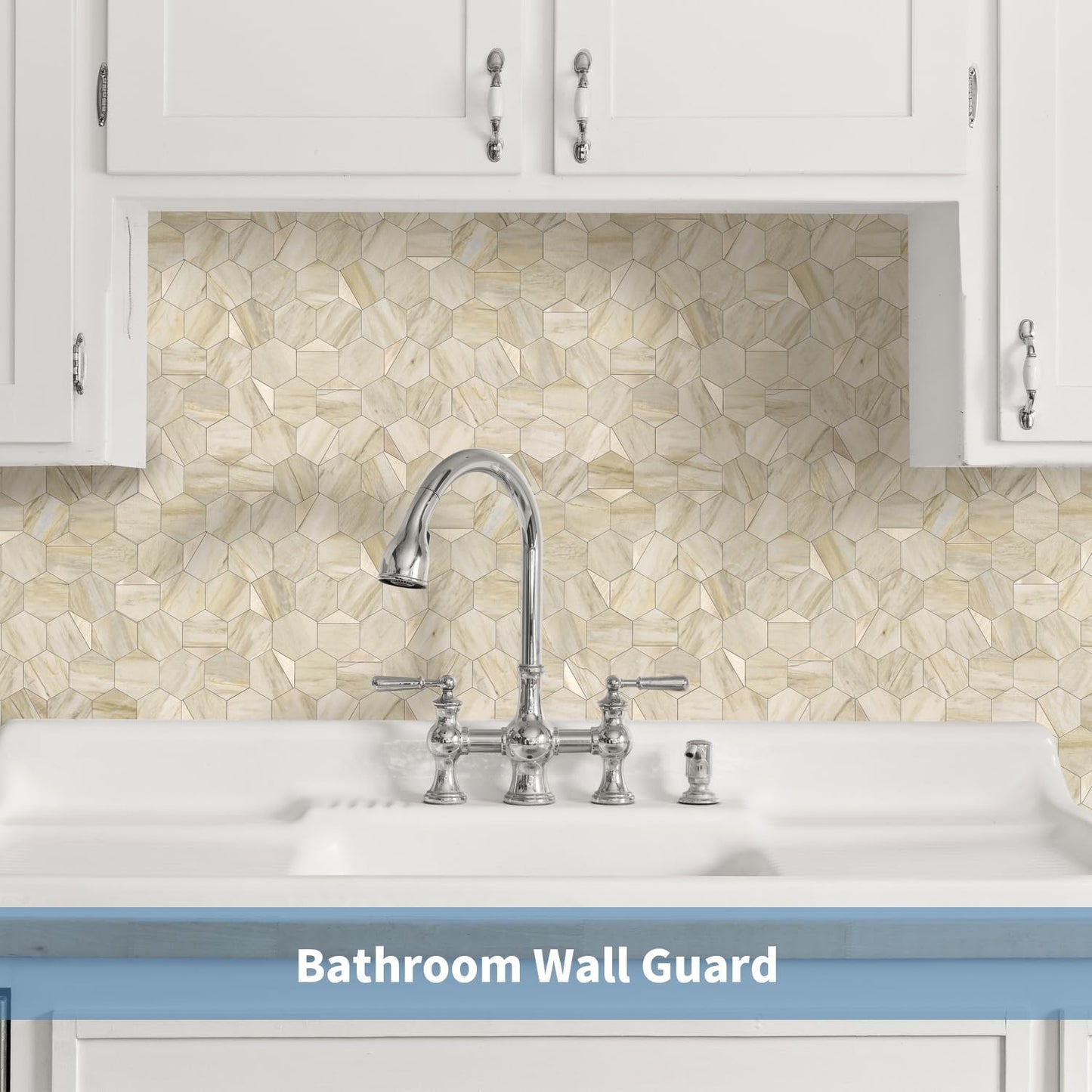 10-Sheet Heavy-Duty Hexagon Peel and Stick Backsplash, Thick Waterproof &Heat Resistant Stick on Wall Tiles, Slate Beige Mosaic for Kitchen & Bathroom, Strong Adhesive Permanent PVC Tiles