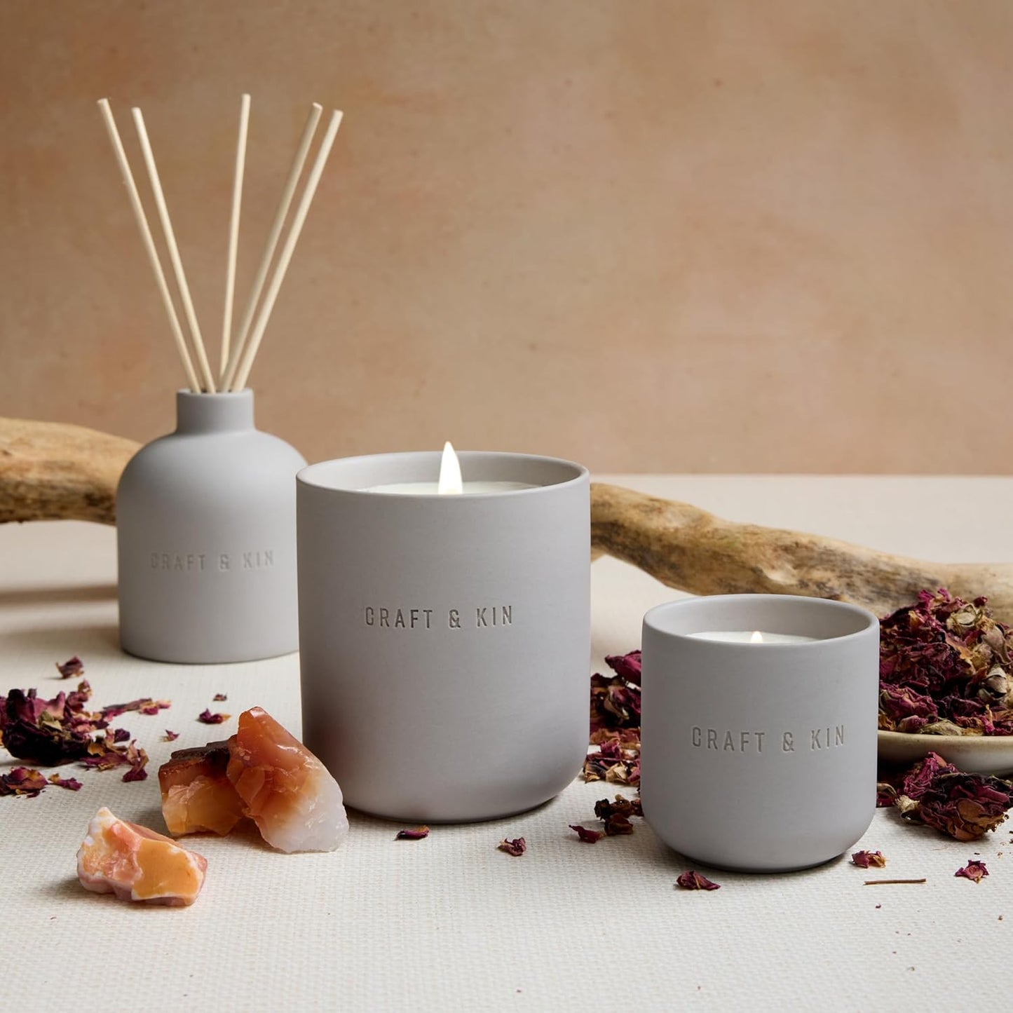 Craft & Kin Reed Diffuser for Home & Bathroom – Neroli & Jasmine Holiday Reed Diffuser Set with Fragrance Sticks, Long-Lasting Alcohol-Free Winter Scent, Earthenware Collection, 6.7oz