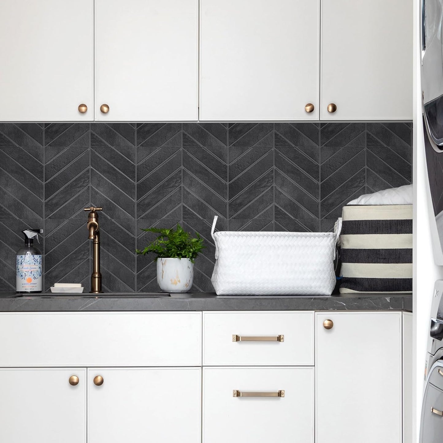 STICKGOO 10 Sheets Thicker Herringbone Peel and Stick Backsplash, 12.6”×9.7” Stick on Wall Tiles, Self Adhesive Tile Sticker for Kitchen Backsplash and Bathroom, White with Grey Grout