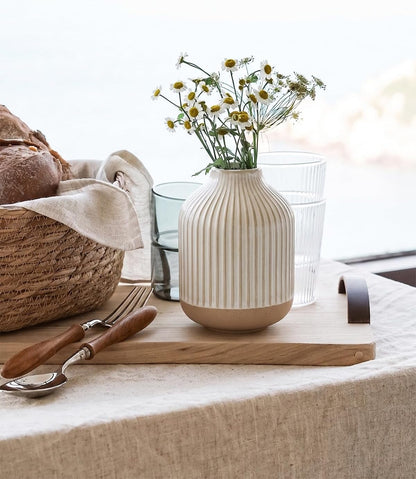 Small Boho Vase for Decor,Rustic Farmhouse Vase for Pampas Grass,Eucalyptus Set and Tiny Stem Flowers,Ceramic for Centerpieces, 5.3 Inch,Wave-Arctic White