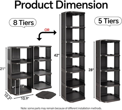 Kitstorack 8-Tier Vertical Plastic Shoe Rack, Freestanding Stackable Storage Organizer for Small Closets and Tight Spaces