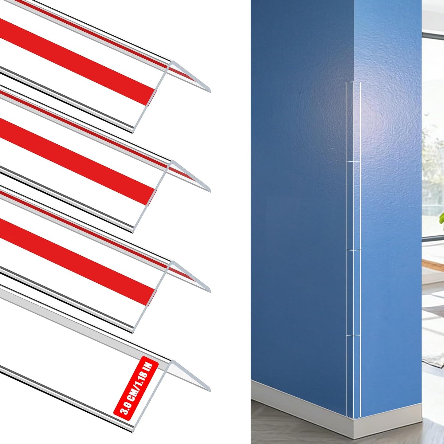 Wall Corner Protector, Walls Edge Protector，Self-Adhesive Wall Corner Guards,PVC Double Side Edge Protector， Furniture Stairs Guard (Gray 2PCS 90cm/35.4in)