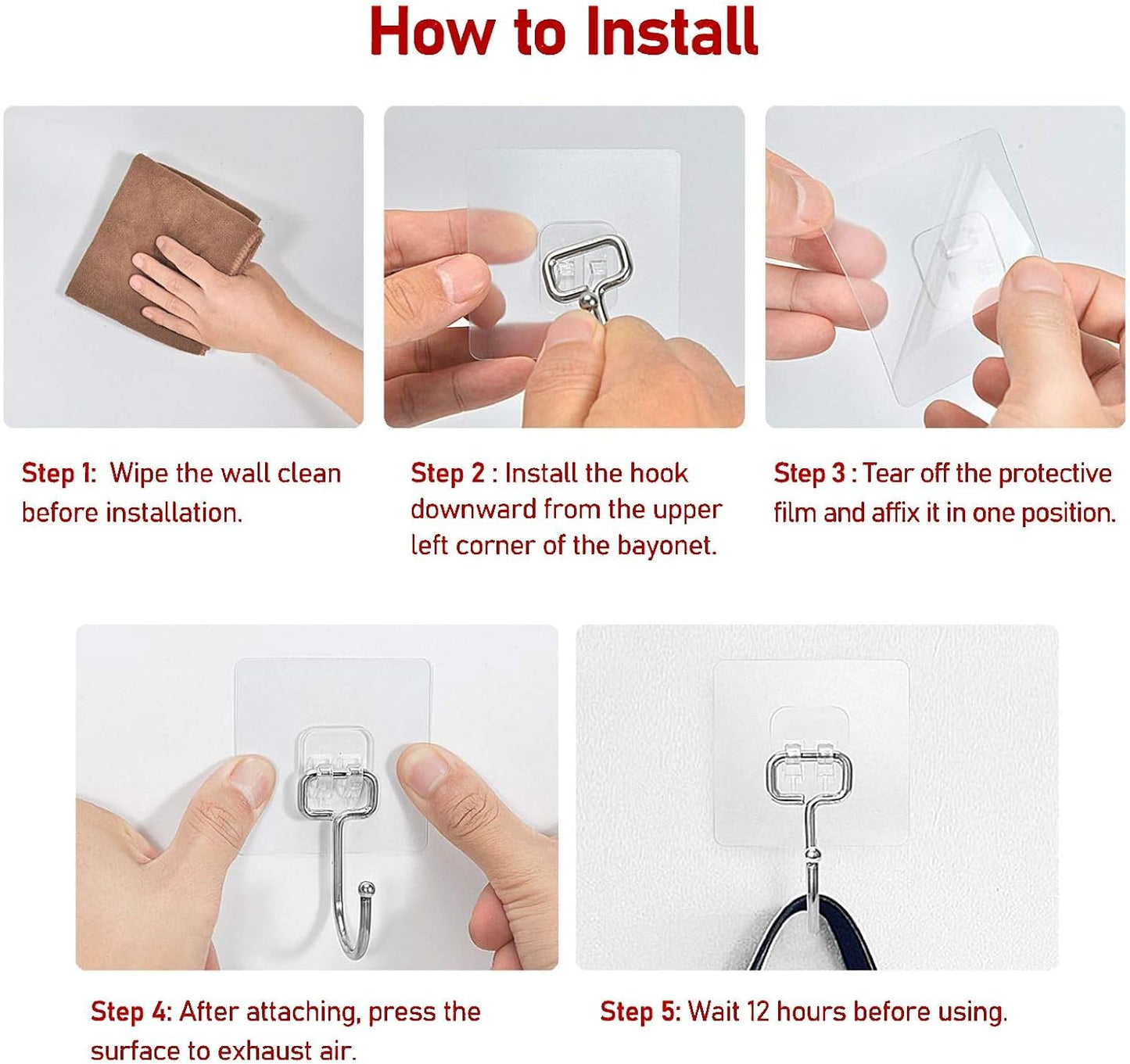 Large Adhesive Hooks, 20 Black Heavy-Duty 40 lb Adhesive Wall Hooks, Waterproof, Rustproof, Ideal for Hanging, Suitable for Bathroom, Kitchen, Home, Ceiling and Window