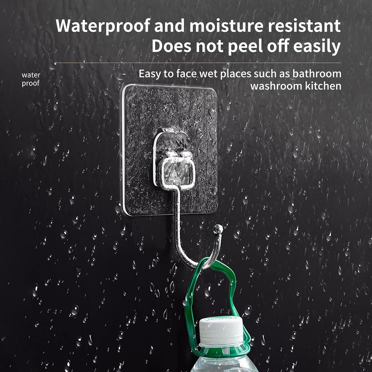 Large Adhesive Hooks for Hanging Heavy Duty Wall Hooks 22 lbs Self Adhesive Towel Waterproof Transparent for Bags Bathroom Shower Outdoor Kitchen Cups Door Coat Sticky Hooks (Transparent, 16pcs)