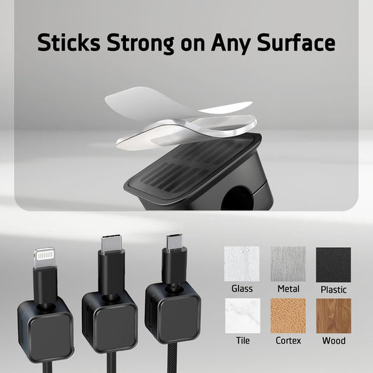 6 Pack Self Adhesive Mangetic Cable Clips, Cable Mangement, Cord Holder, Organizer for Desk, Wall, PC, Phone, Office, USB, Ethernet, Power Cords, Black, FILTERGUARIAN