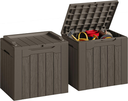 JUMMICO 31 Gallon Resin Deck Box Waterproof Indoor Outdoor Storage Boxes for Patio Furniture Cushions and Garden Tools (Brown)