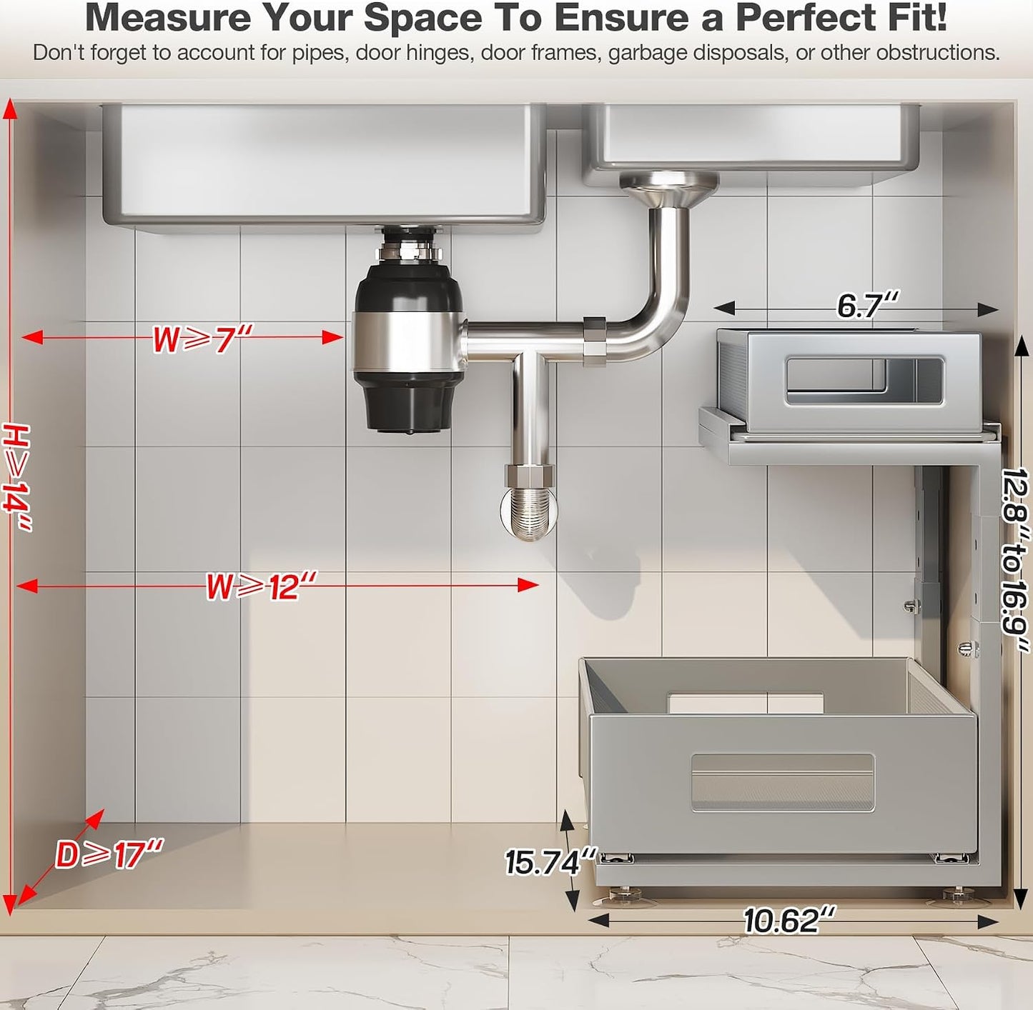 2 Pack Under Sink Organizer with Next-Gen Ball-Bearing Slides,2-Tier Pull Out Cabinet Storage,Height Adjustable Drawer Shelf for Bathroom,Kitchen,Laundry,Cabinet,Pantry(Patent Pending)