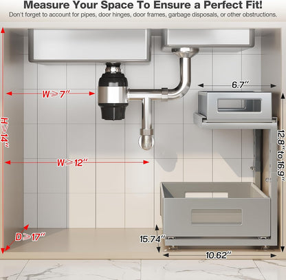 2 Pack Under Sink Organizer with Next-Gen Ball-Bearing Slides,2-Tier Pull Out Cabinet Storage,Height Adjustable Drawer Shelf for Bathroom,Kitchen,Laundry,Cabinet,Pantry(Patent Pending)