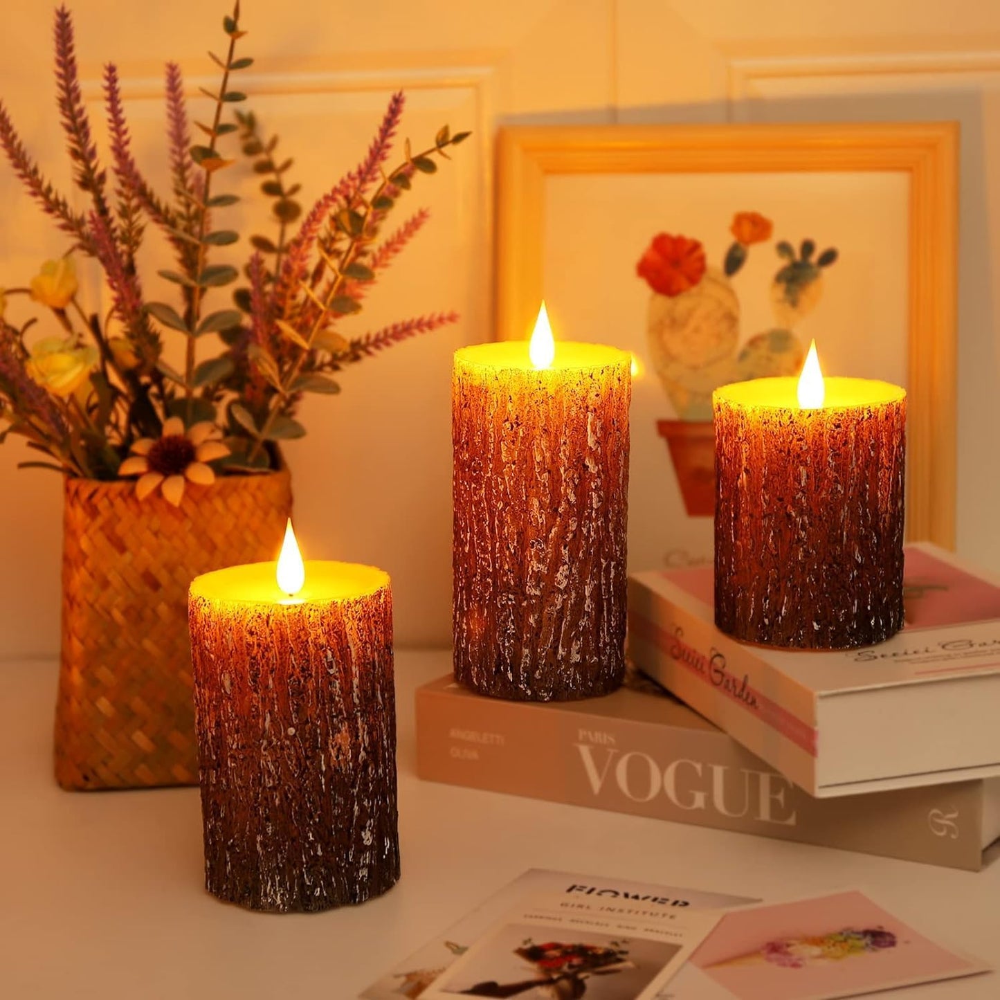 AKU TONPA Flameless Candles Battery Operated Pillar Real Wax Flickering Electric LED Candle Gift Sets with Remote Control Cycling 24 Hours Timer, Pack of 6 (3" D x 4" H, Ivory)