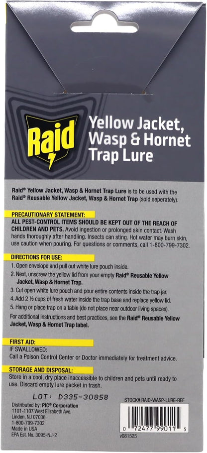 Raid Reusable Yellow Jacket, Hornet & Wasp Trap Refill, 1 Pack, Water-Activated Lure for Raid Hanging Jar Traps, Insecticide-Free, Food-Based Attractant, Easy to Use, Hang or Place Outdoors