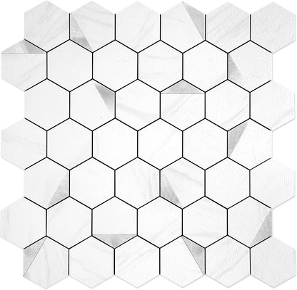 10-Sheet Heavy-Duty Hexagon Peel and Stick Backsplash, Thick Waterproof &Heat Resistant Stick on Wall Tiles, Slate Beige Mosaic for Kitchen & Bathroom, Strong Adhesive Permanent PVC Tiles