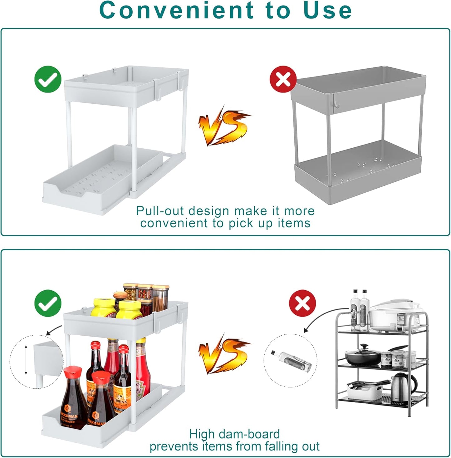 Under Sink Organizer -2 PACK|Pull Out Bathroom Organizer|2 Tier Slide Out Bathroom/Kitchen Organiers and Storage. (2 PACK Normal)
