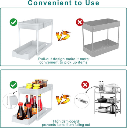 Under Sink Organizer -2 PACK|Pull Out Bathroom Organizer|2 Tier Slide Out Bathroom/Kitchen Organiers and Storage. (2 PACK Normal)