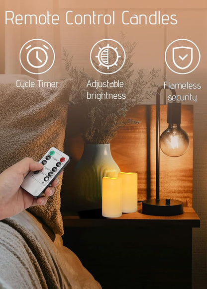 Waterproof Flameless Remote Control Candles 2PACK(D3''*H5.5'')Battery Operated Flickering LED Pillar Candle,plastic with 10-Key 24Hours Timer for Outdoor/Indoor Party Garden Lanterns Porch Ivory