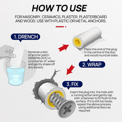 WRAPNLOCK Drywall Anchor Repair Kit - Fast Loose Anchor Fix (No Fill/Redrill) - 22 Patches + Screws/Anchors/Screwdriver/Gloves, Works for Home Fittings
