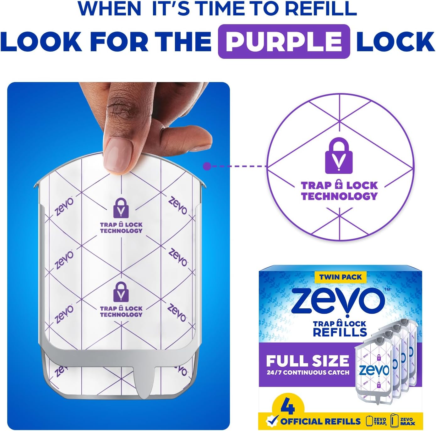Zevo Flying Insect Trap Official Refill Cartridges - Fits Zevo Trap and MAX Indoor Fly Trap, Trap+Lock Technology Fly Trap Refill for Gnats, House Flies & Fruit Flies (8 Official Refill Cartridges)