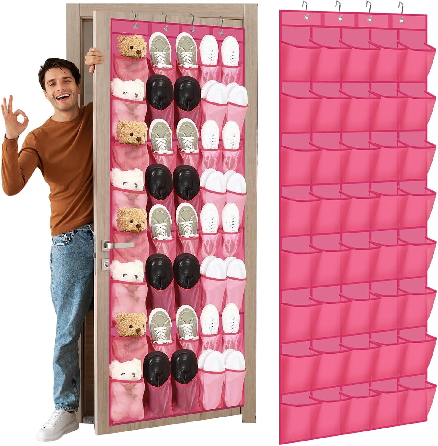 Windyun 40 Over The Door Shoe Organizer, Large Mesh Pocket Hanging Shoe Rack Hanger Large Capacity Gray Behind The Door Storage Holder for Dorm College Closet Entryway Bedroom Utility Room Women Men
